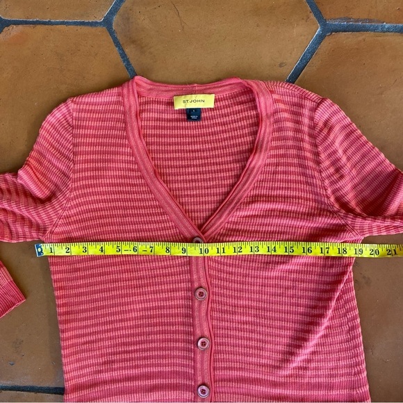 St. John Orange Striped Old Money Button Up Cardigan Sweater Wool Silk Small S - Picture 6 of 6